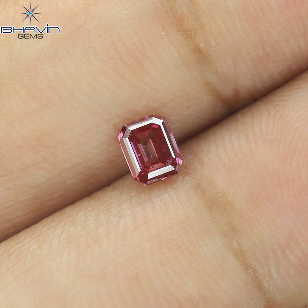 0.41 CT Emerald Shape Natural Diamond Pink Color SI1 Clarity (4.36 MM)