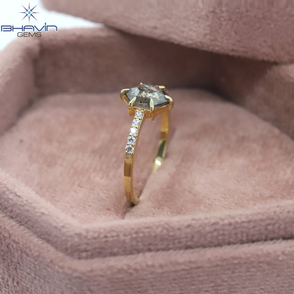 Hexagon Diamond Salt And Pepper Diamond Natural Diamond Ring Gold Ring Engagement Ring