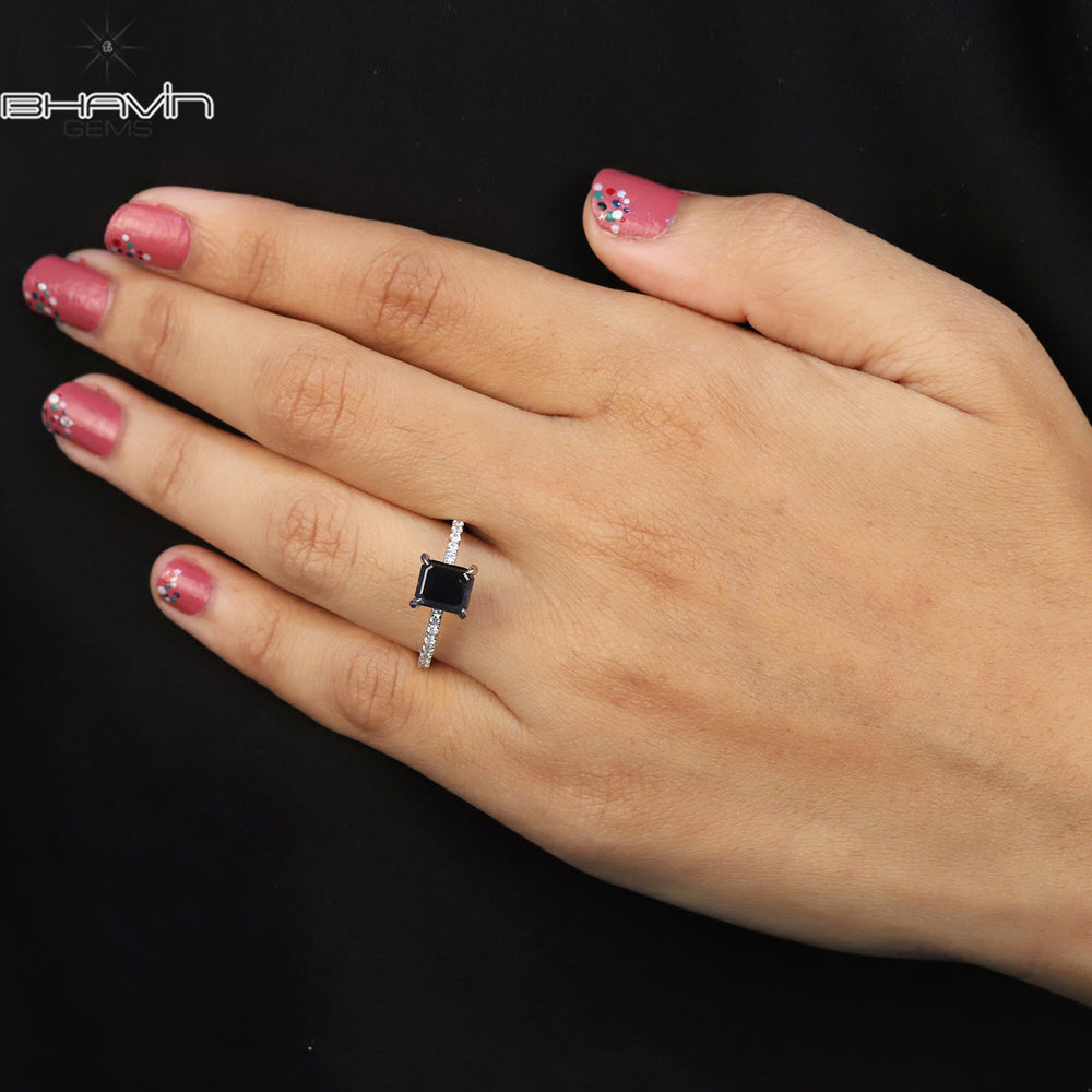 Emerald Diamond Natural Diamond Ring Black Color Gold Ring Engagement Ring