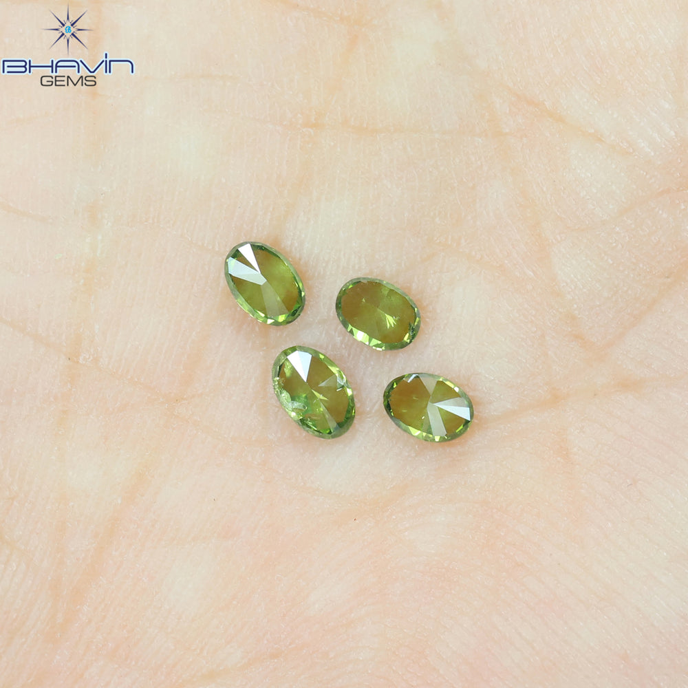 0.59 CT/4 Pcs Oval Shape Natural Diamond Green Color SI Clarity (4.22 MM)