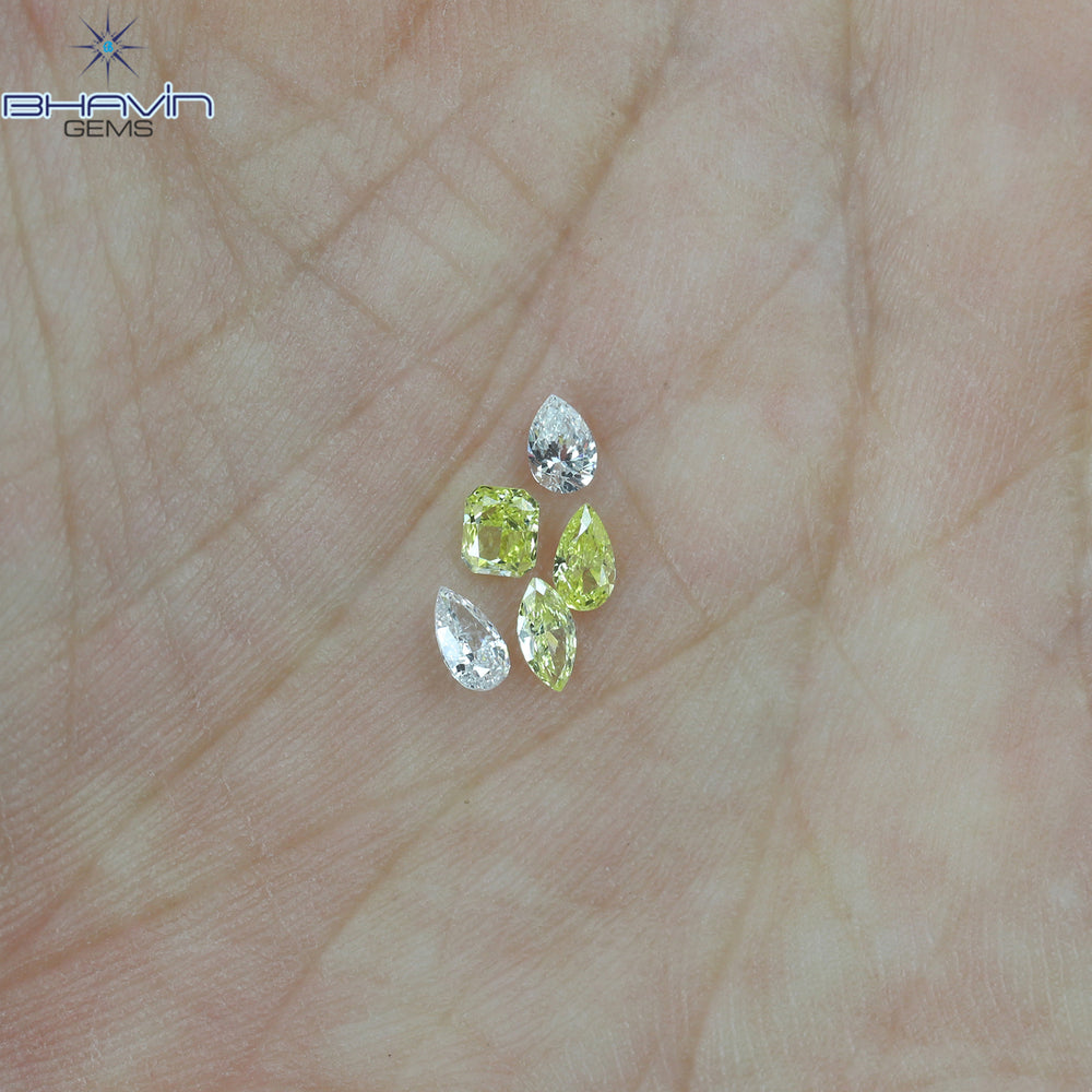 0.40 CT/5 Pcs Mix Shape Natural Diamond Pink-Yellow Color VS-SI Clarity (4.05 MM)