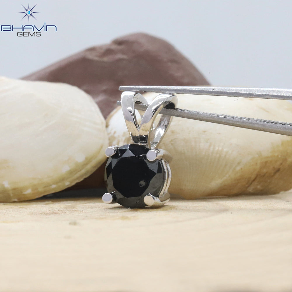 Diamond Pendant-Earring, Round Diamond, Black Diamond, Yellow Gold, Bridal Necklace