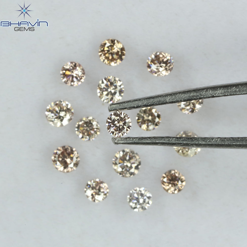 0.38 CT/15 Pcs Round Shape Natural Loose Diamond Brown Pink ((Argyle) Color VS2 Clarity (2.00 MM)