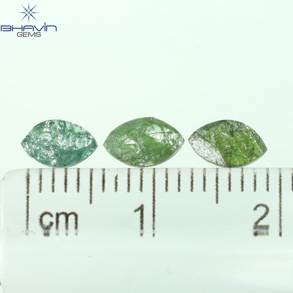 C1.04 CT/3 Pcs Marquise Rough Shape Blue Green Natural Loose Diamond I3 Clarity (6.65 MM)