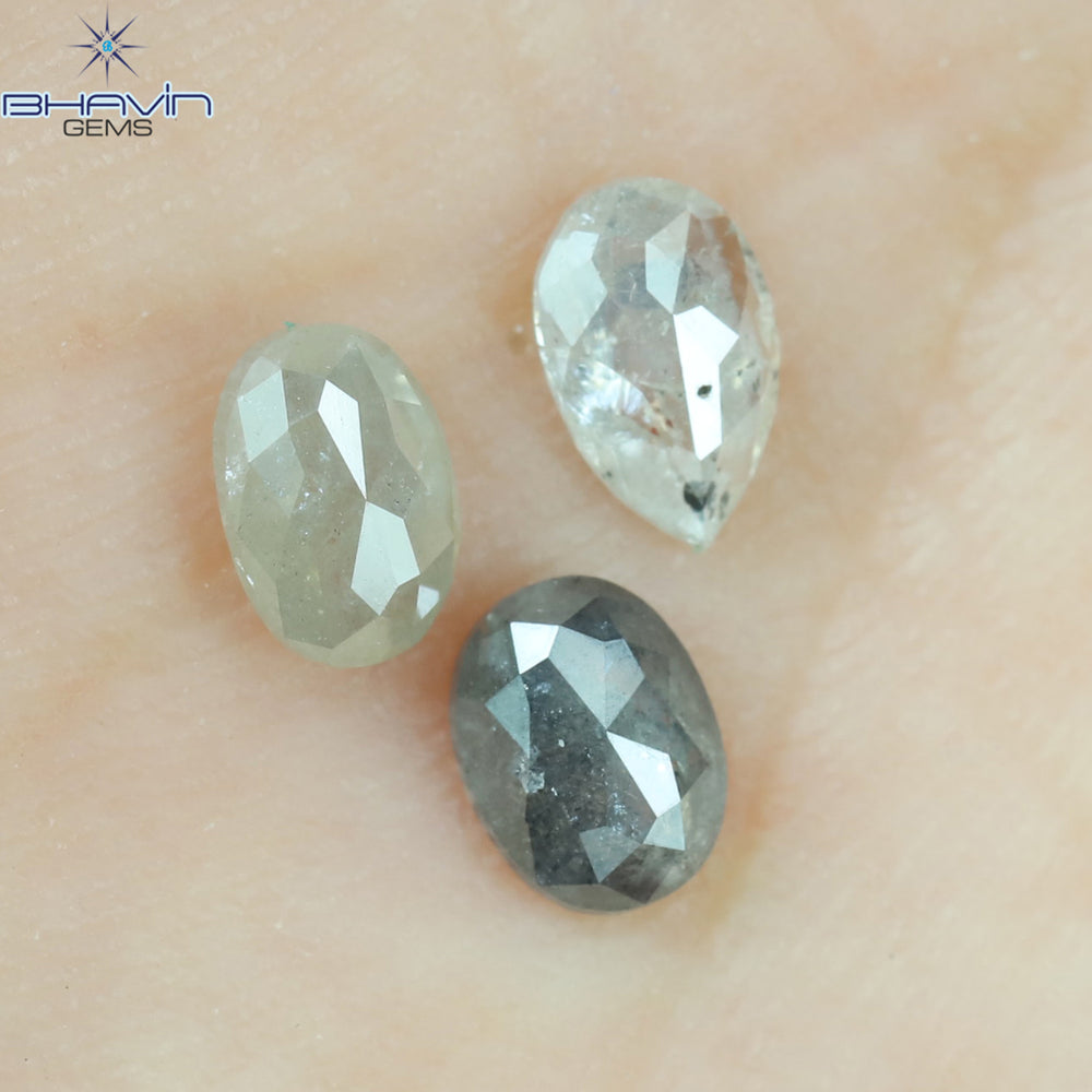 1.26 CT/3 PCS Oval Pear Shape Natural Diamond Salt And pepper Color I3 Clarity (5.32 MM)