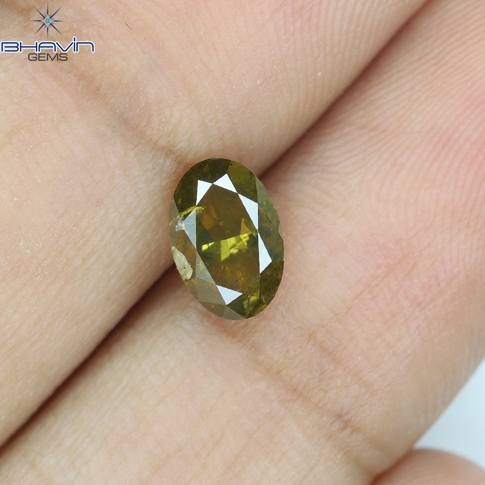1.01 CT Oval Shape Enhanced Green Color Natural Diamond I1 Clarity (7.20 MM)