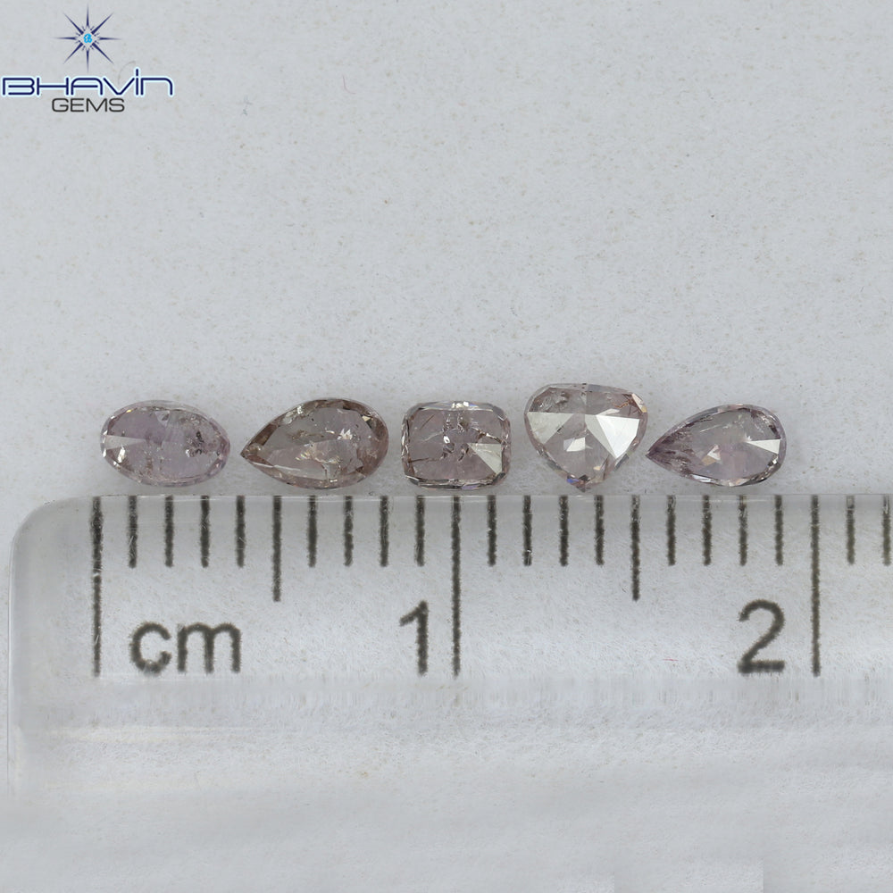 0.61 CT/5 Pcs Mix Shape Natural Diamond Pink Color I1 Clarity (3.96 MM)