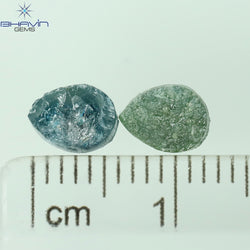 1.19 CT/3 Pcs Pear Rough Shape Blue Green Color Natural Loose Diamond I3 Clarity (6.45 MM)