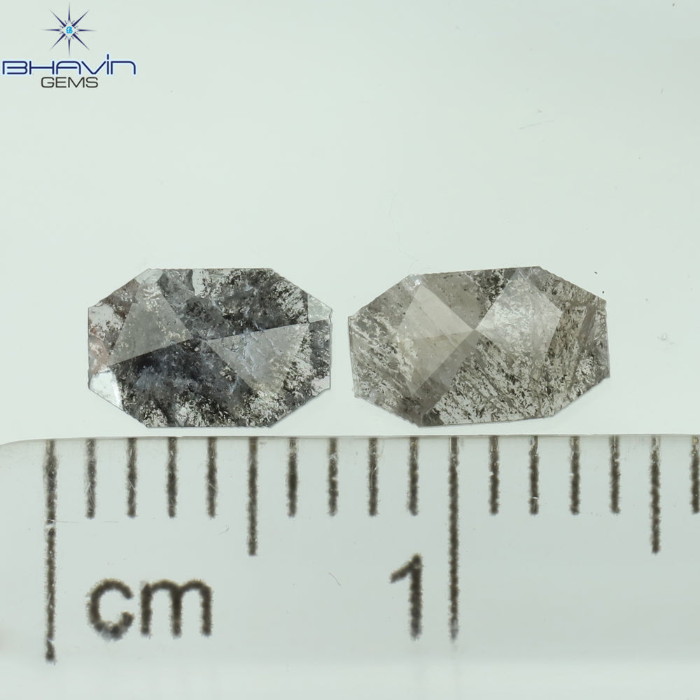 0.42 CT/2 Pcs Emerald Slice Shape Natural Diamond  Salt And Pepper Color I3 Clarity (6.48 MM)