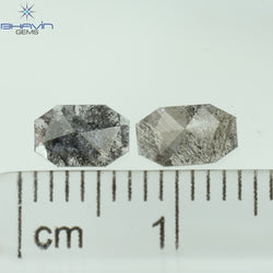 0.42 CT/2 Pcs Emerald Slice Shape Natural Diamond  Salt And Pepper Color I3 Clarity (6.48 MM)
