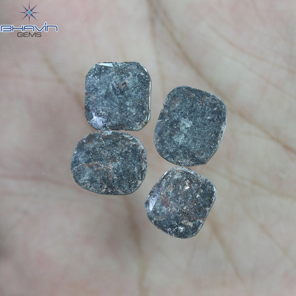 5.80 CT/4 Pcs Cushion Slice Shape Natural Diamond Salt And Pepper Color I3 Clarity (11.04 MM)