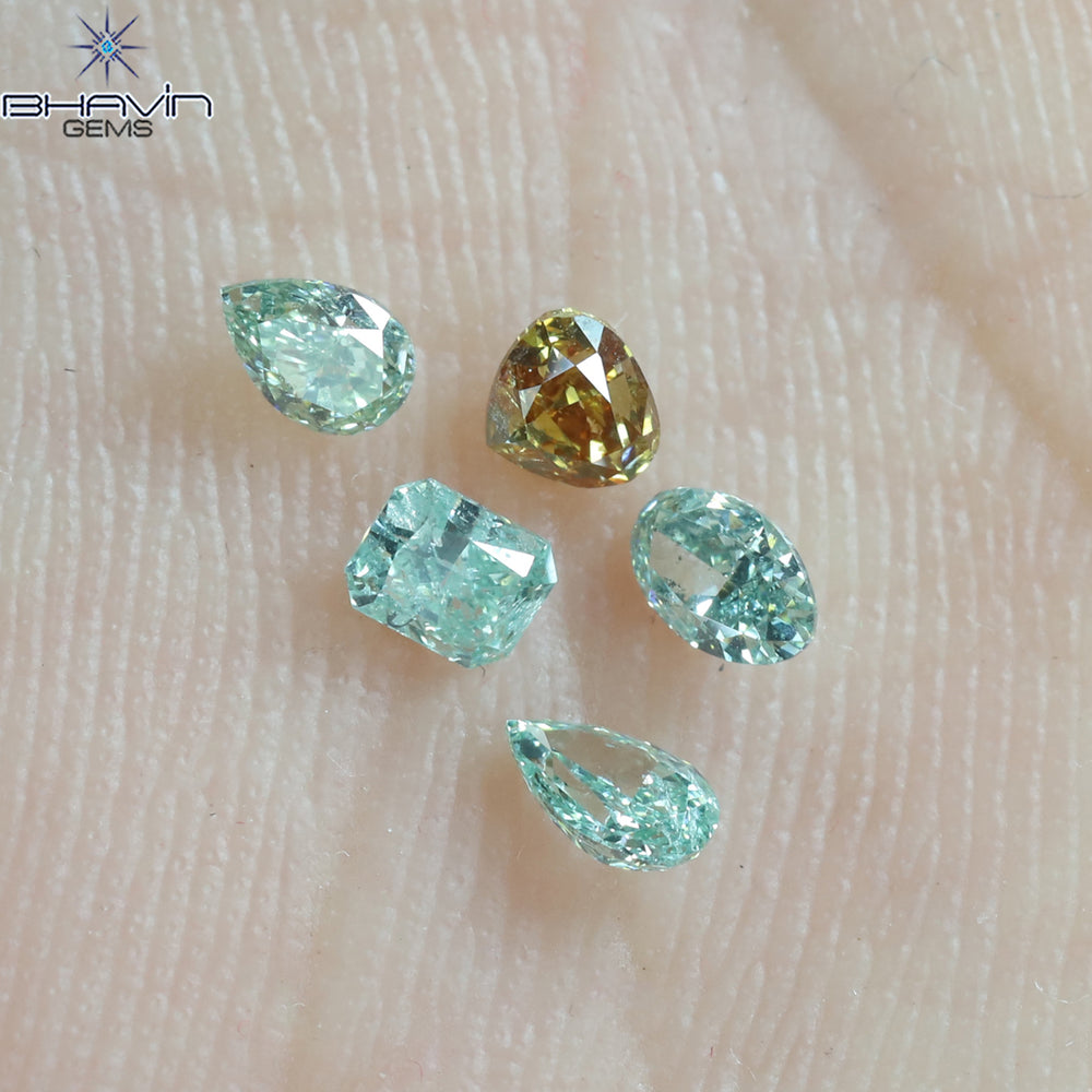 0.51 CT/5 Pcs Mix Shape Natural Diamond Bluish Green Color SI Clarity (3.65 MM)