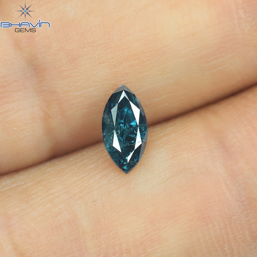 0.60 CT Marquise Shape Natural Diamond Blue Color I3 Clarity (7.62 MM)
