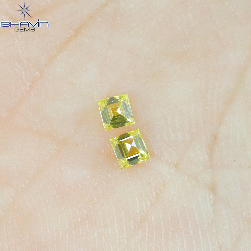 0.16 CT/2 Pcs Square Cut Natural Diamond Enhanced Yellow Color VS1 Clarity (2.32 MM)