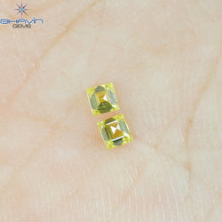 0.16 CT/2 Pcs Square Cut Natural Diamond Enhanced Yellow Color VS1 Clarity (2.32 MM)
