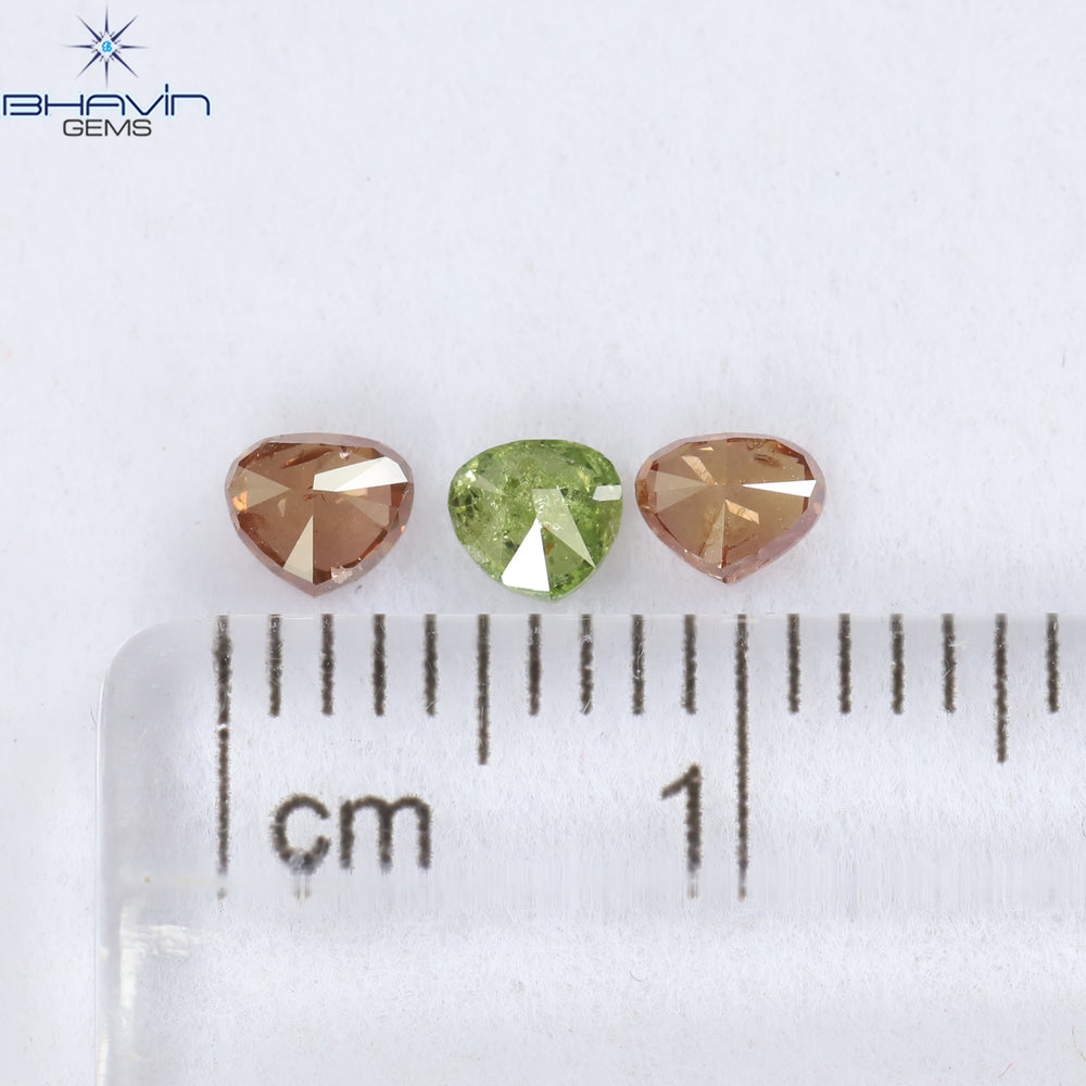 0.51 CT/3 Pcs Heart Shape Enhanced Pink Green Color Natural Loose Diamond I1 Clarity (3.20 MM)