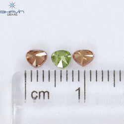 0.51 CT/3 Pcs Heart Shape Enhanced Pink Green Color Natural Loose Diamond I1 Clarity (3.20 MM)
