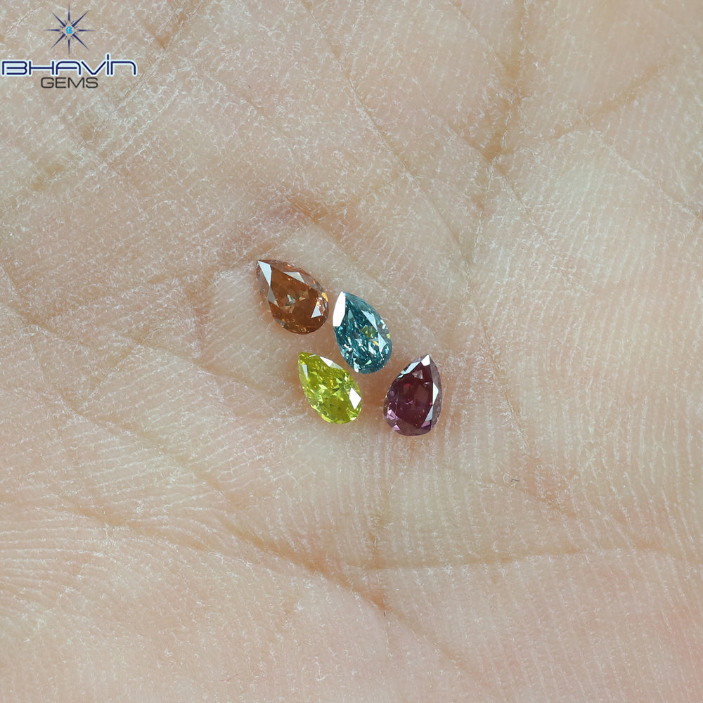 0.31 CT/4 Pcs Pear Shape Natural Diamond Mix Color SI1 Clarity (3.92 MM)