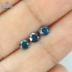 0.73 CT/3 ピース ラウンド ダイヤモンド ブルー ダイヤモンド 天然ダイヤモンド I3 クラリティ (3.88 MM)