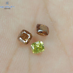 0.65 CT/3 Pcs Cushion Shape Natural Diamond Pink Yellow Color SI2 Clarity (3.18 MM)