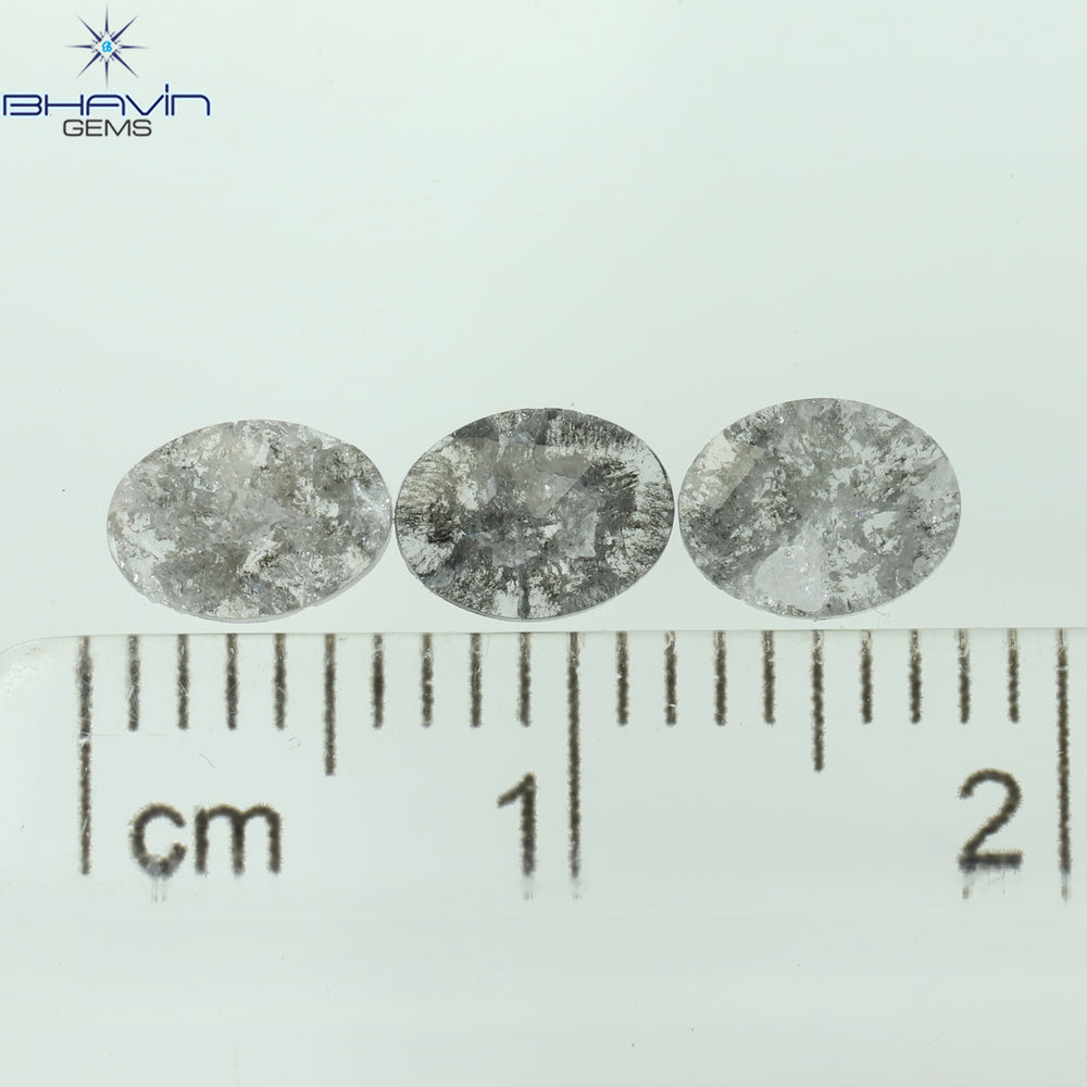 0.61 CT/3 Pcs Oval Slice Shape Natural Diamond Salt And Pepper Color I3 Clarity (5.85 MM)