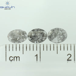 0.61 CT/3 Pcs Oval Slice Shape Natural Diamond Salt And Pepper Color I3 Clarity (5.85 MM)