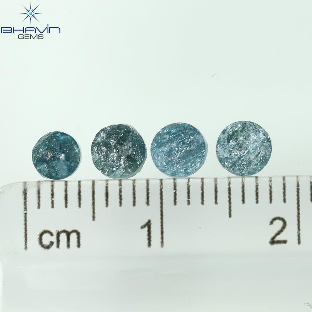 1.04 CT/4 Pcs Round Rough Shape Blue Natural Loose Diamond I3 Clarity (4.10 MM)
