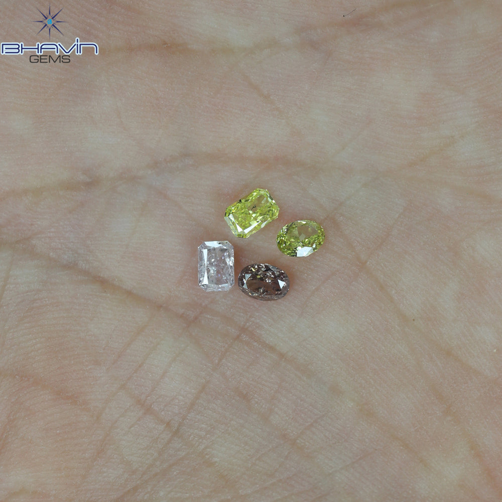 0.74 CT/4 Pcs Mix Shape Natural Diamond Pink-Yellow Color VS-SI Clarity (3.80 MM)