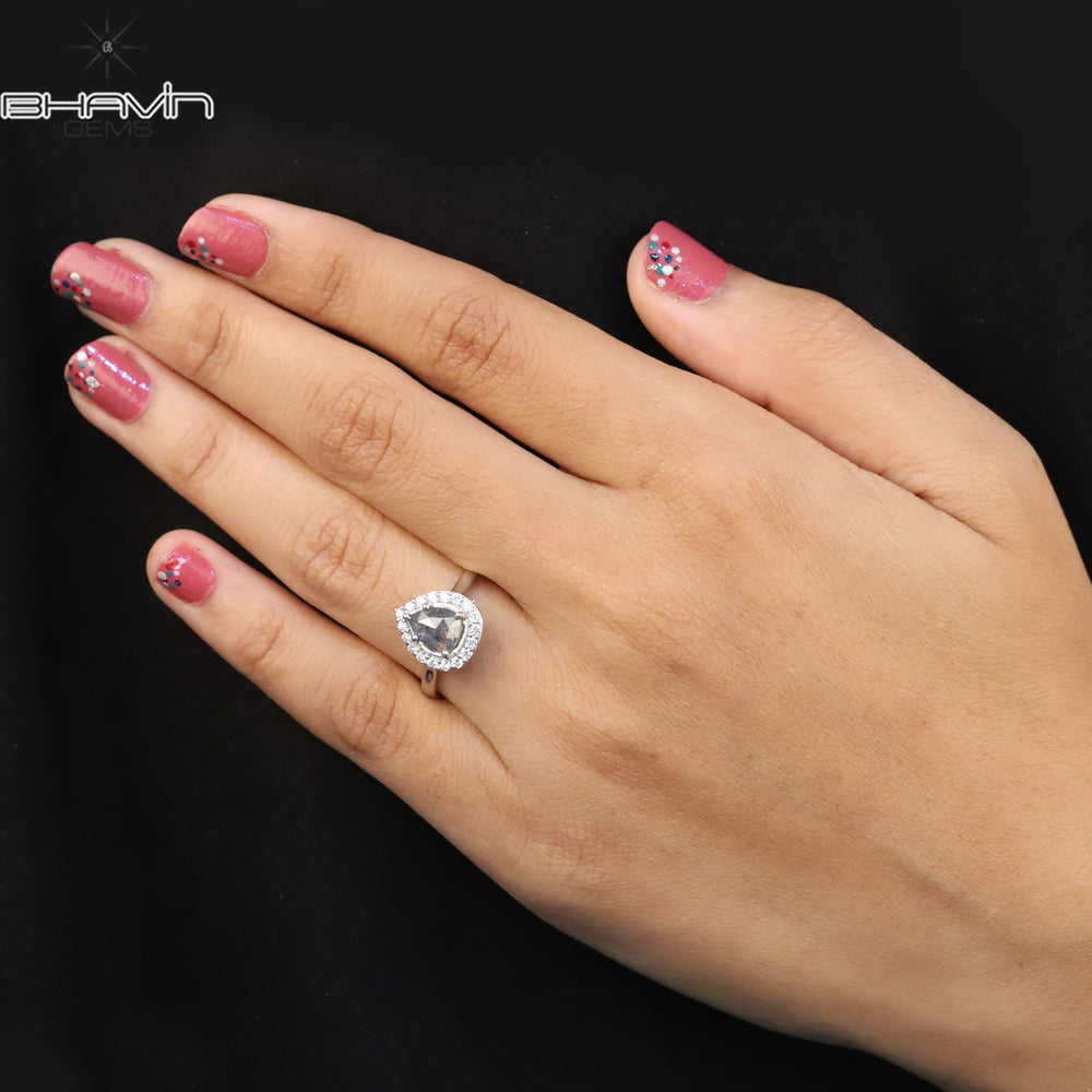 Pear Diamond Natural Diamond Ring Salt And Pepper Color Gold Ring Engagement Ring