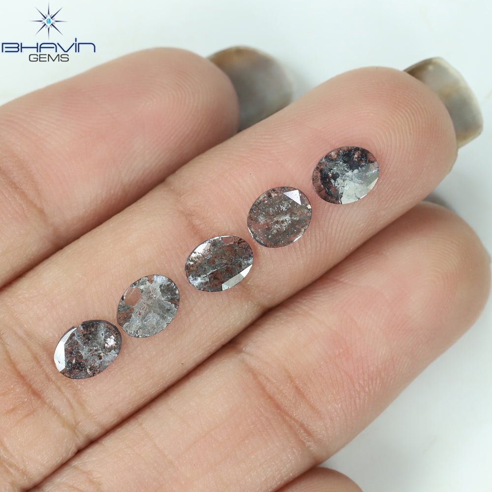 1.17 CT/5 Pcs Oval Slice Shape Natural Diamond Salt And Pepper Color I3 Clarity (5.80 MM)
