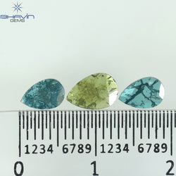 0.71 CT/3 Pcs Pear Shape Natural Diamond Green Blue Color I3 Clarity (7.04 MM)