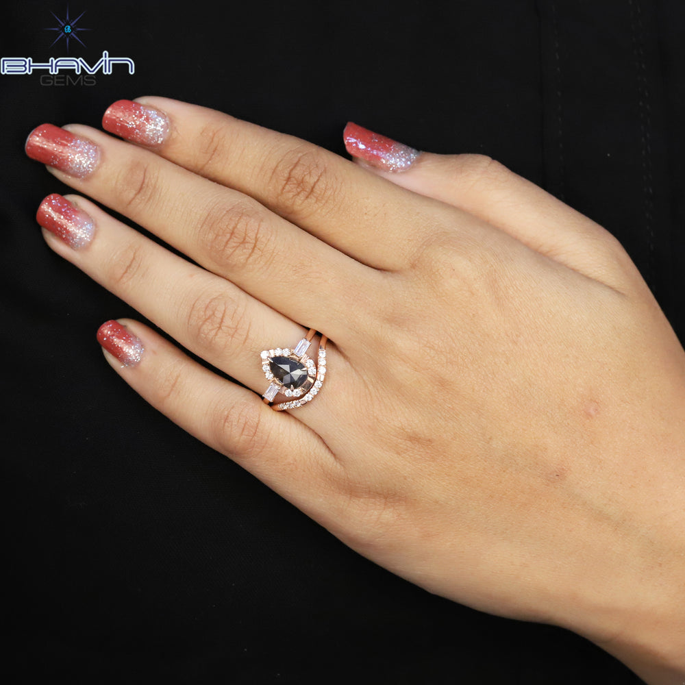 Pear Diamond Natural Diamond Ring Salt And Pepper Color Gold Ring Engagement Ring