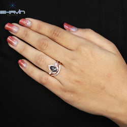 Pear Diamond Natural Diamond Ring Salt And Pepper Color Gold Ring Engagement Ring