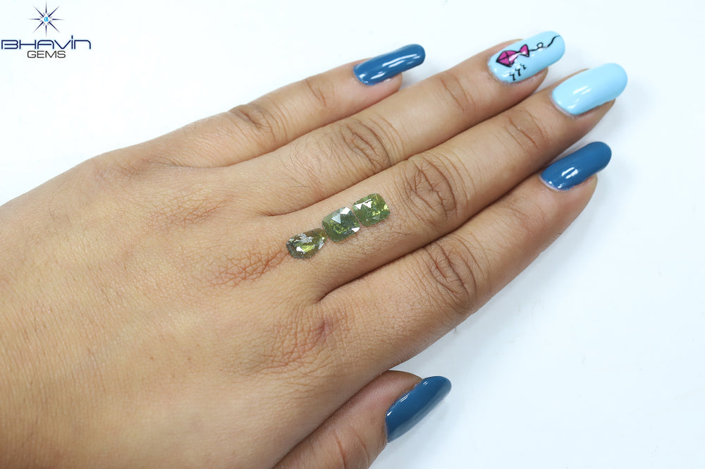 1.28 CT/3 Pcs Slice Shape Natural Diamond Green Color I3 Clarity (9.65 MM)