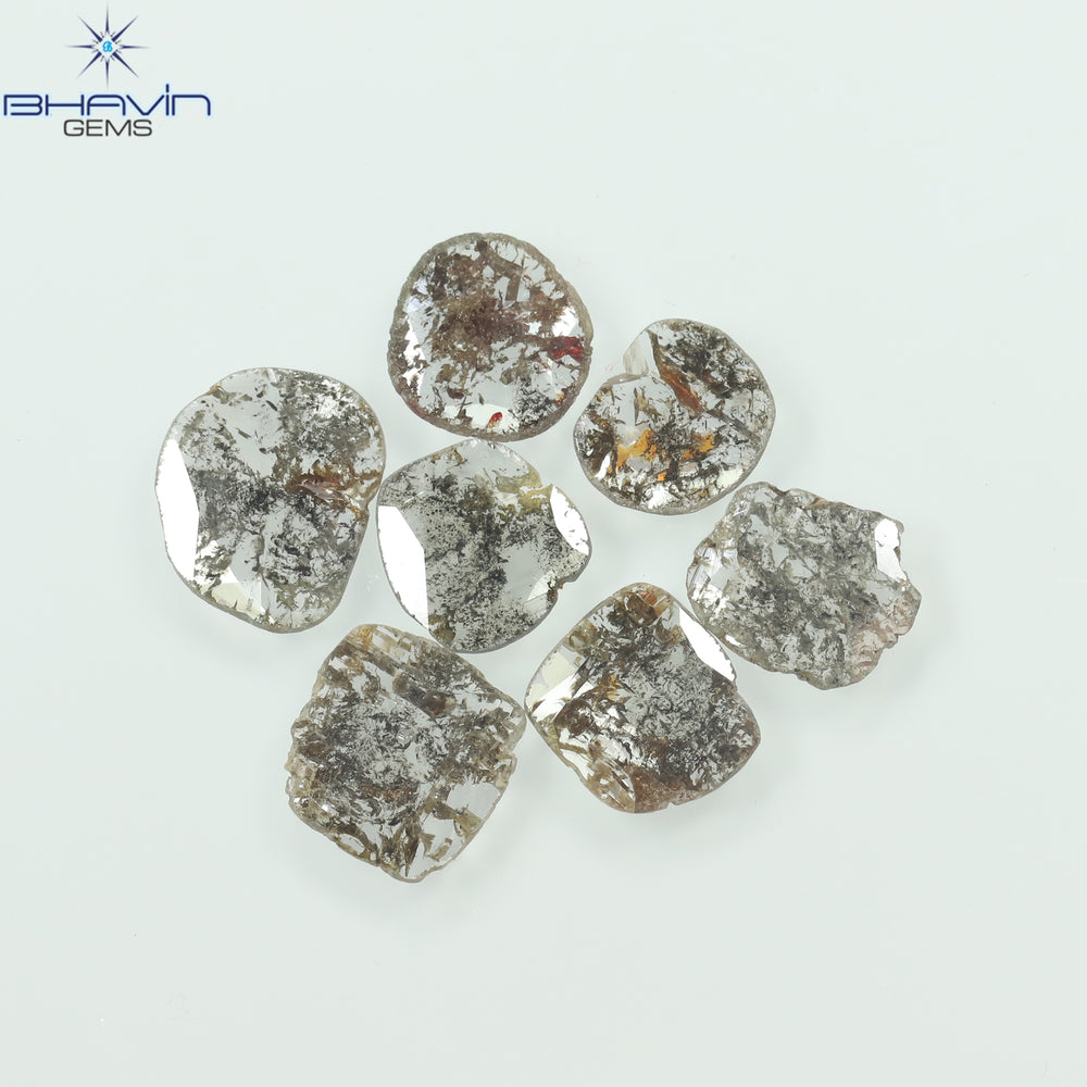 3.09 CT/7 PCS Slice Shape Natural Diamond Salt And Pepper Color I3 Clarity (8.88 MM)