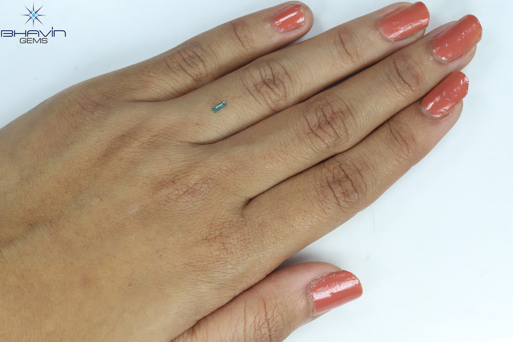 0.07 CT Baguette Shape Natural Diamond Bluish Green Color VS2 Clarity (3.62 MM )