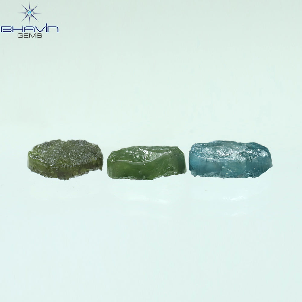1.40 CT/3 Pcs Oval Rough Shape Blue Green Color Natural Loose Diamond I3 Clarity (6.15 MM)
