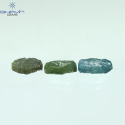 1.40 CT/3 Pcs Oval Rough Shape Blue Green Color Natural Loose Diamond I3 Clarity (6.15 MM)