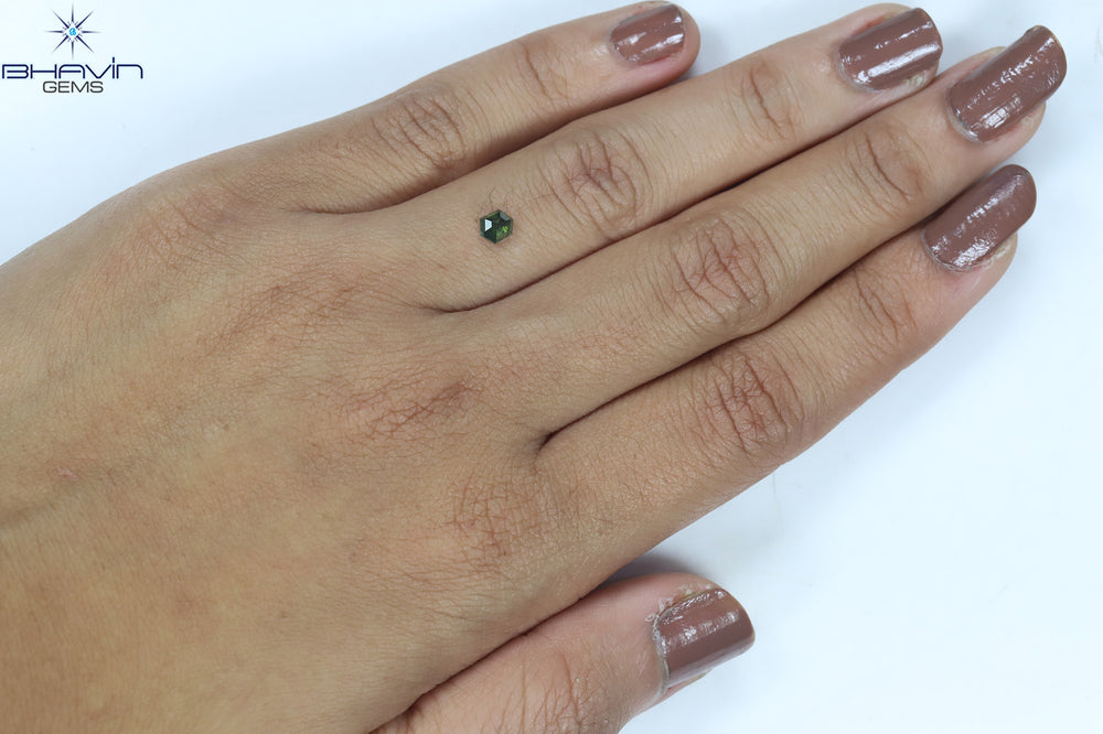 0.34 CT Hexagon Shape Natural Diamond Green Color I2 Clarity (4.56 MM)