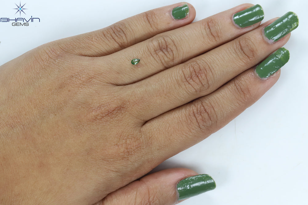 0.08 CT Pear Shape Natural Diamond Green Color SI2 Clarity (4.10 MM)