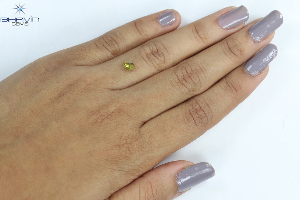 0.61 CT Cushion Shape Natural Diamond Yellow Green Color I2 Clarity (4.58 MM)