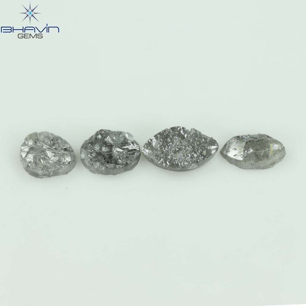 1.42 CT/4 Pcs Uncut Shape Salt And Pepper Natural Loose Diamond I3 Clarity (6.66 MM)