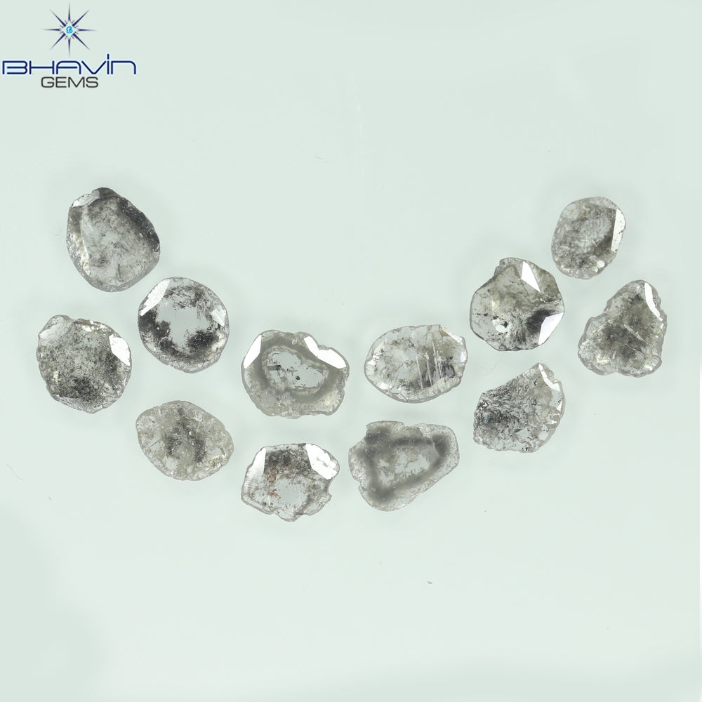 4.32 CT/12 Pcs Slice Shape Natural Diamond Salt And Pepper Color I3 Clarity (7.74 MM)