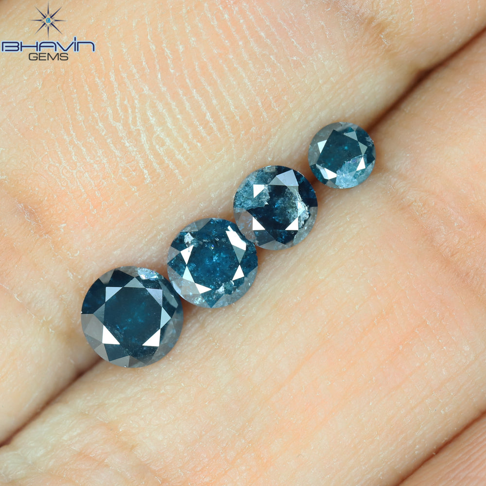 0.85 CT/4 Pcs CT, Round Diamond, Green Color, I3 Clarity