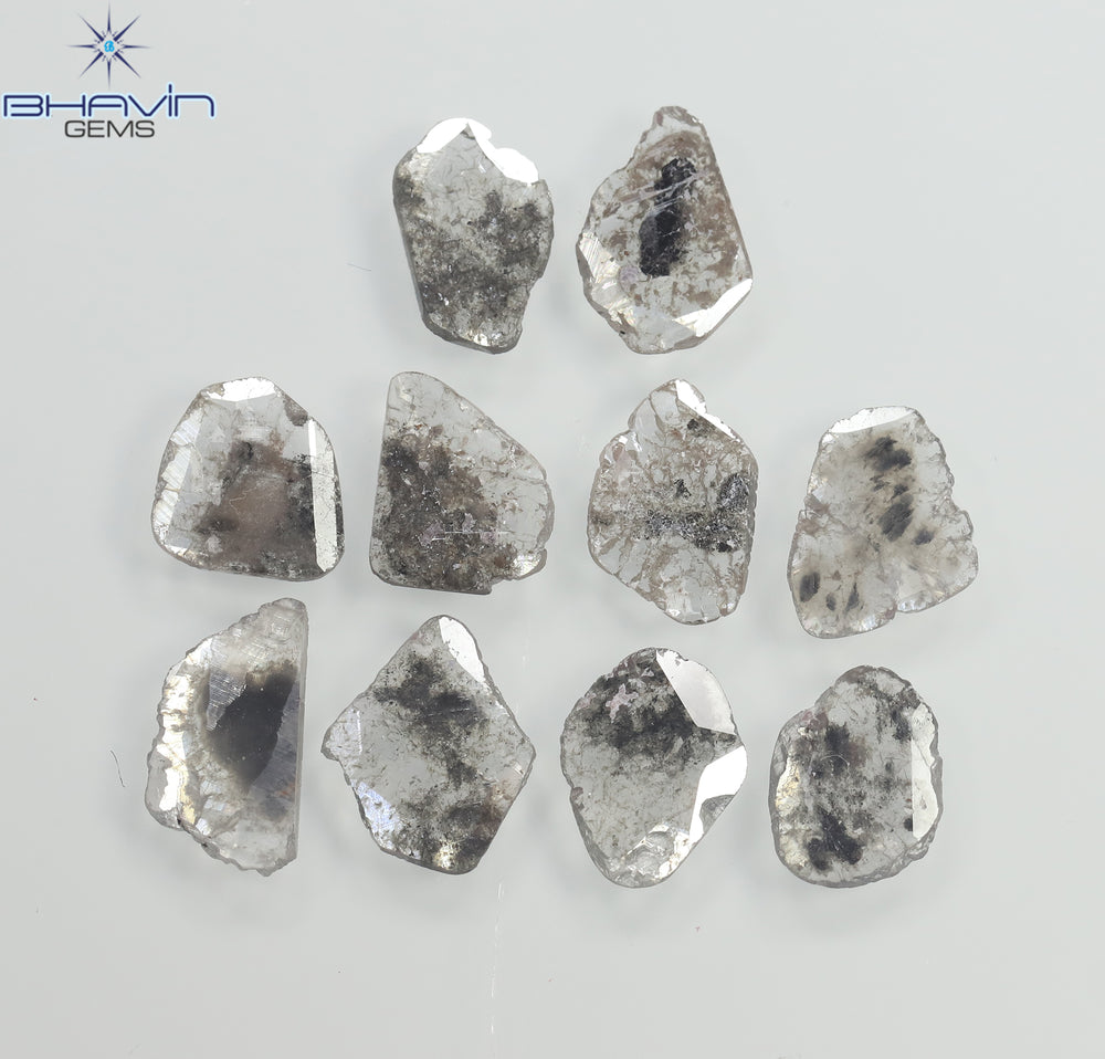 3.64 CT/10 Pcs Slice Shape Natural Diamond Salt And Pepper Color I3 Clarity (9.10 MM)