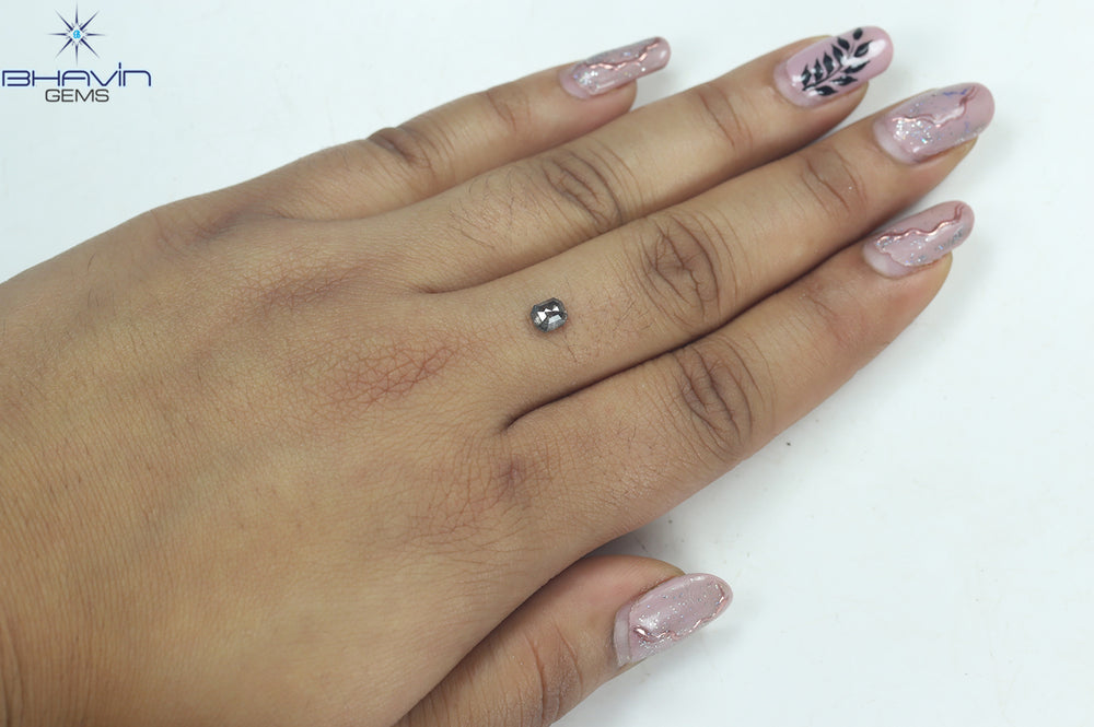 0.61 CT Emerald Shape Natural Loose Diamond Salt And pepper Color I3 Clarity (4.77 MM)