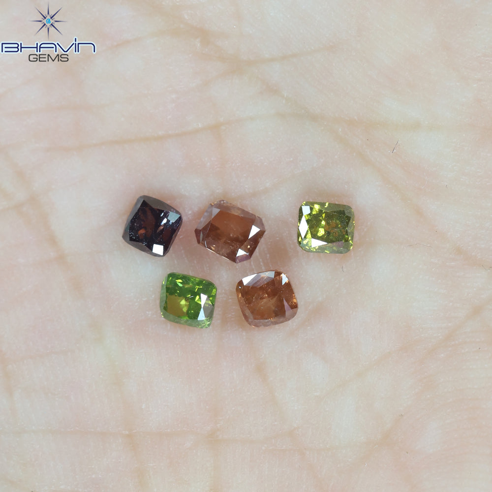 0.82 CT/5 Pcs Cushion Shape Natural Diamond Pink Green Color SI2 Clarity (3.46 MM)