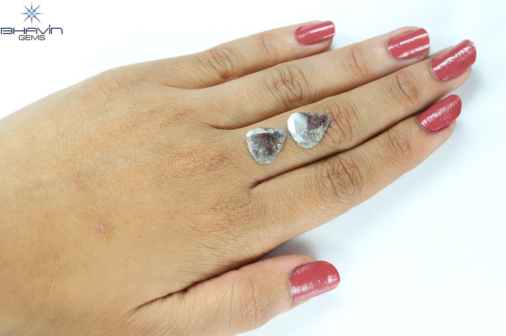 3.93 CT/2 Pcs Pear Slice Shape Natural Diamond Salt And Pepper Color I3 Clarity (13.24 To 12.66 MM)