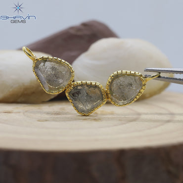 Diamond Pendant, Slice Diamond, Salt And Pepper Diamond, Yellow Gold Pendant, Bridal Necklace, Pendant