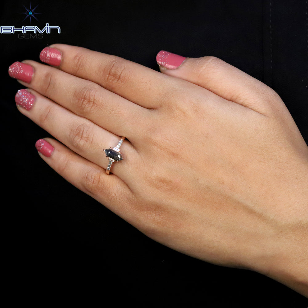 Hexagon Diamond Salt And Pepper Diamond Natural Diamond Ring Gold Ring Engagement Ring